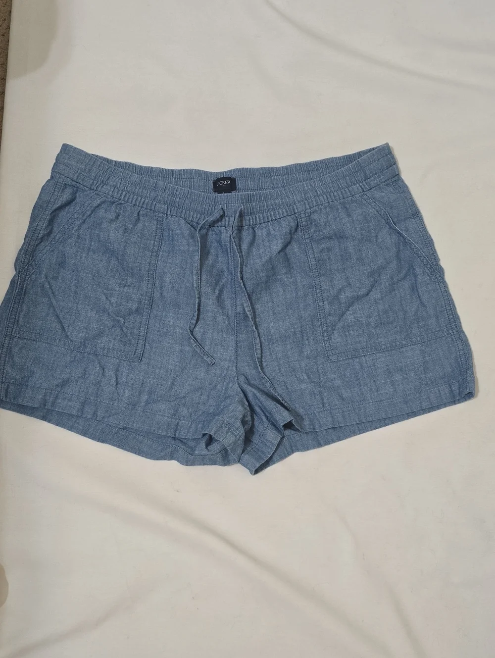 J. Crew Light Blue Chambray Drawstring Women's Athletic Shorts L